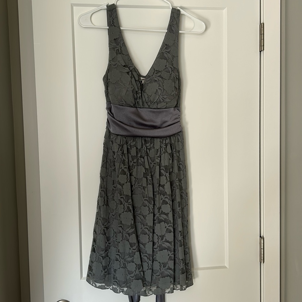 Studio Y grey lace dress with satin sash around the waist (size Small)